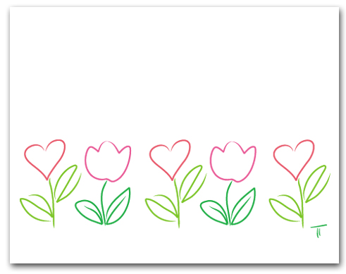 Five Simple Line Drawing Hearts and Tulip Row Larger