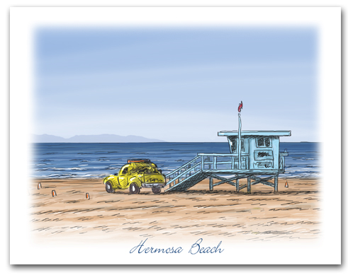 Lifeguard Tower Yellow Truck on Beach Hermosa Beach California Large Horizontal Larger