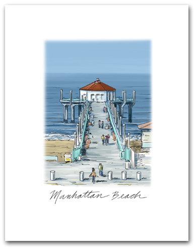 Manhattan Beach Pier California West Pacific Ocean Small Script Vertical Larger