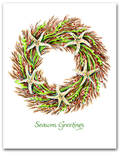 Medium Seaweed and Sea Star Wreath Seasons Greetings Larger