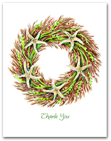 Medium Seaweed and Sea Star Wreath Thank You Larger