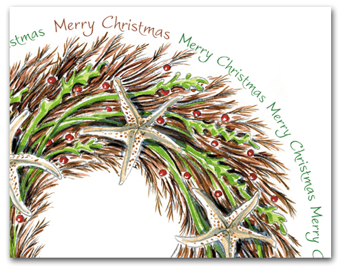 Seaweed and Sea Star Wreath Partial with Merry Christmas Larger