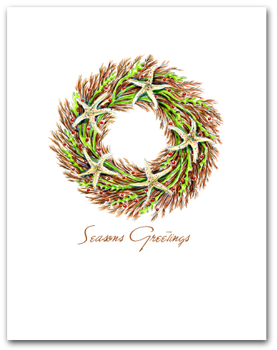 Small Seaweed and Sea Star Wreath Seasons Greetings Larger