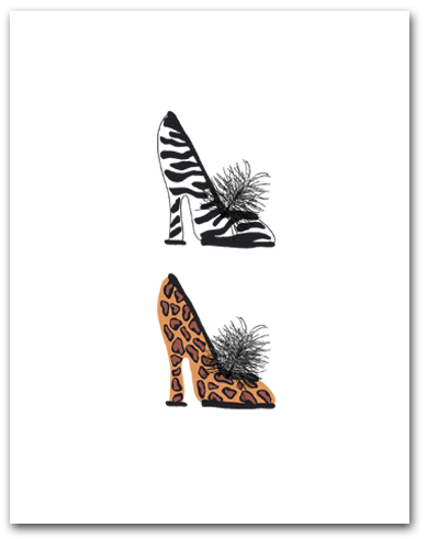 Two Womans High Heeled Shoes Leopard Zebra Patterns Stacked Larger