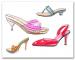 Four Colorful Straps High Heeled Womans Shoes on Watercolor Note Cards