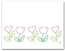 Five Simple Line Drawing Hearts and Tulip Row