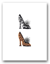 Two Womans High Heeled Shoes Leopard Zebra Patterns Stacked