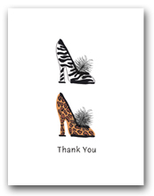 Two Womans High Heeled Shoes Leopard Zebra Patterns Stacked Thank You